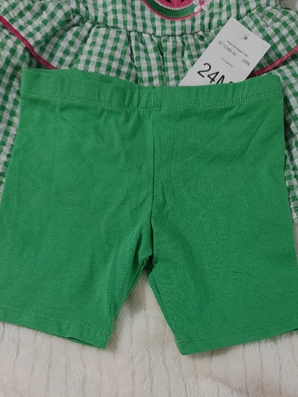 2 PC Set Bonnie Baby Green Gingham Dress with Watermelon Accent